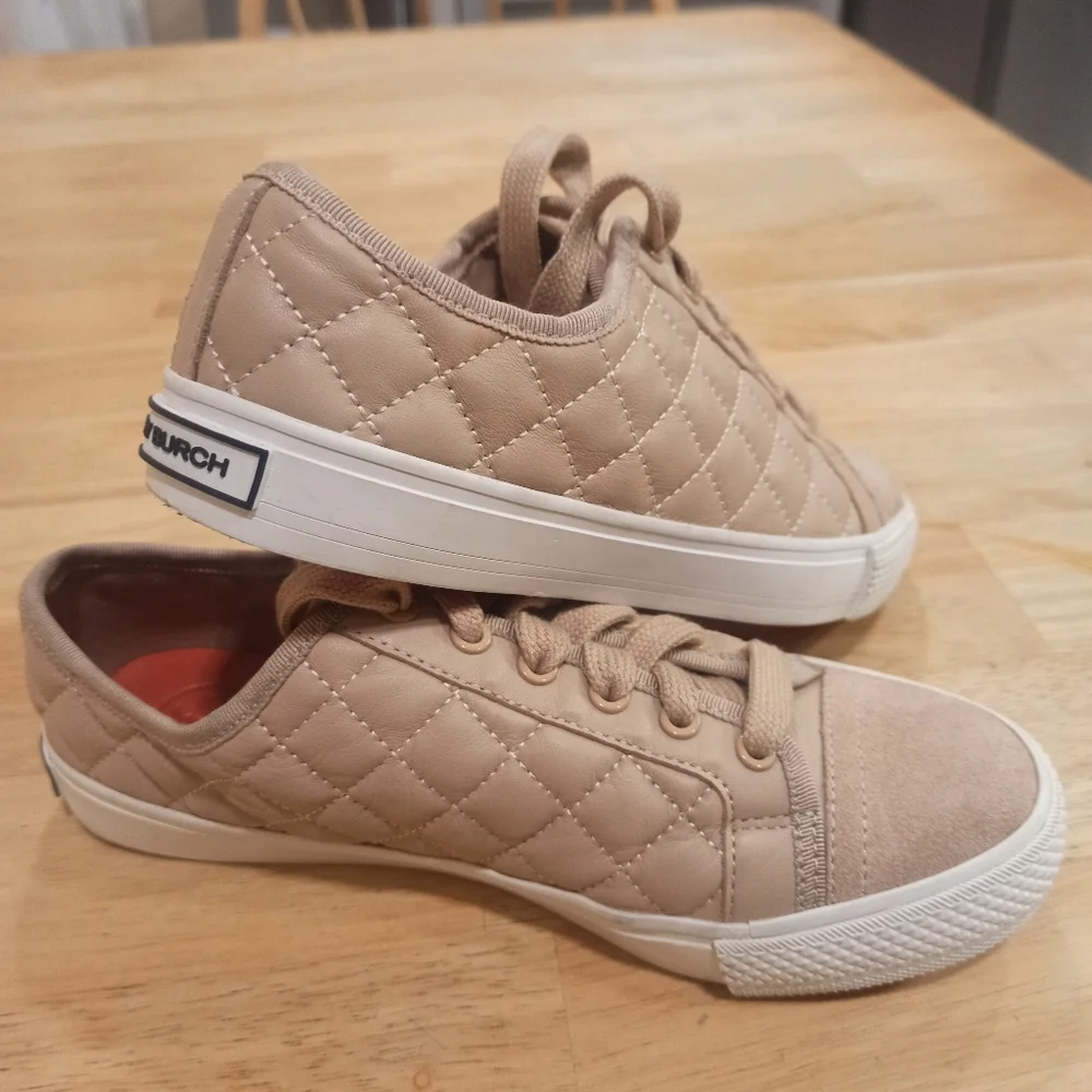 Tory Burch Bryant Sneakers Beige Quilted Leather Size 6 - Picture 9 of 16